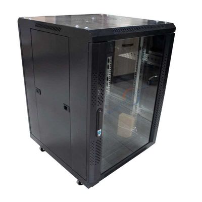 Powder Coated 18U Network Rack With 4 Wheels Ventilation Fan Assisted