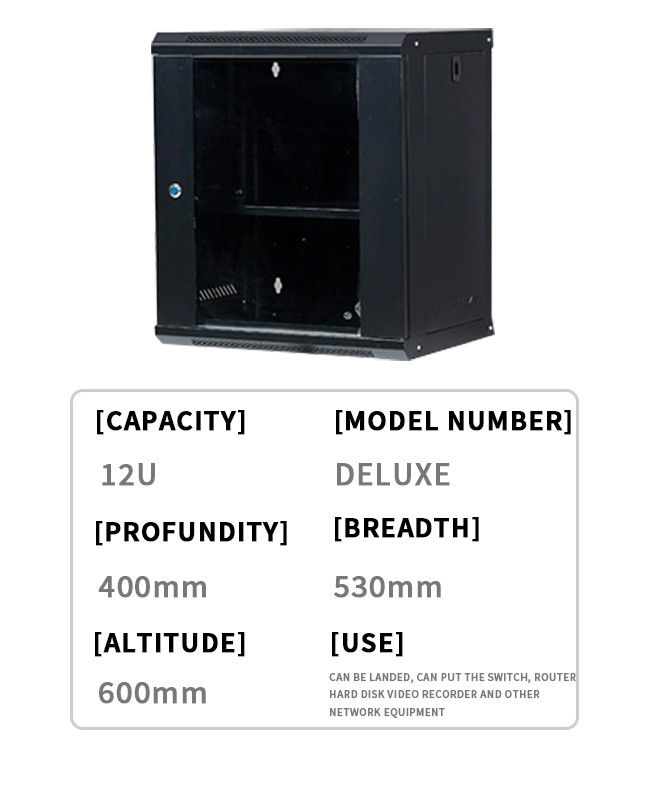 12U Wall Mount Network Cabinet，4- post Structure Fan- assisted Network Rack with Durable Ventilation System
